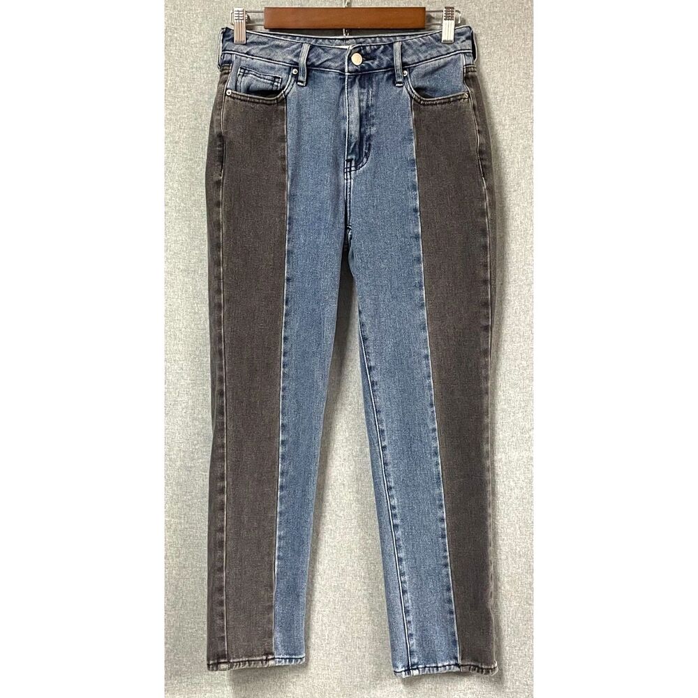 PacSun Mom Jeans Womens 25 US 0 Two Tone Colorblock High Rise Straight Leg 27 In